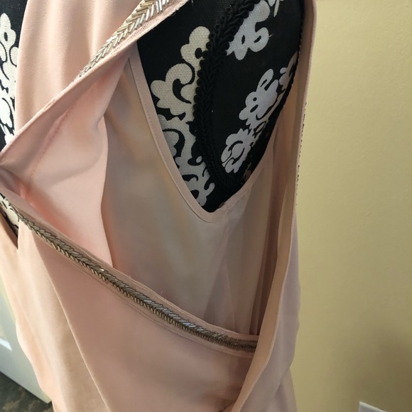 BCBG Chevron silver bead detailed sleeveless chiffon ballet slipper pink gown - Picture 7 of 14